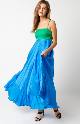 flowy maxi dress, guest of wedding, vacation dress, green and blue dress