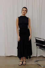 Load image into Gallery viewer, Black mock neck cropped top with ruched sides