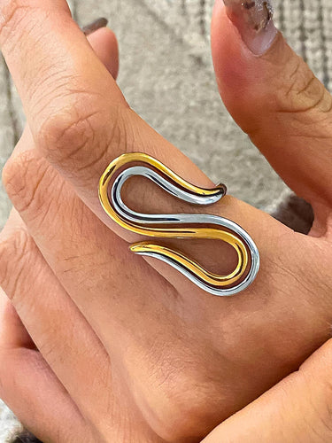 Gurvan 18K Non-Tarnish Abstract Two Tone Ring
