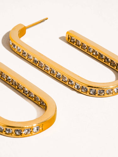 Belmont 18K Gold Non-Tarnish U Hoop CZ Earring