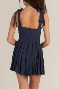 Shoulder Tie Pleated Romper