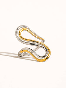 Gurvan 18K Non-Tarnish Abstract Two Tone Ring