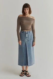 Taylor Ruched Off Shoulder Top Taupe