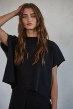 Load image into Gallery viewer, Knit sweater ribbed fabric 
Mock neck
Short sleeves
Hits at waist 
Relaxed fit
Loungewear 
Travel outfit 
Matching set 