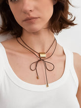 Load image into Gallery viewer, Chant 18K Gold Black Leather With Stripe Pendant Choker
