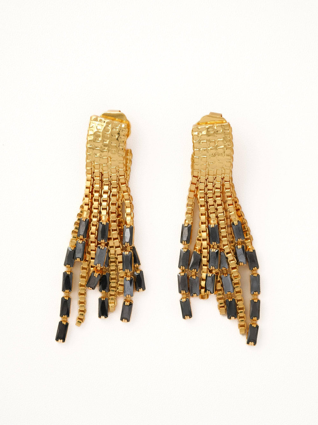 Delfina 18K Gold-Plated Black Zircon Fringe Earrings