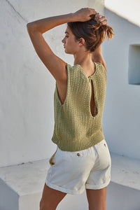 Knit Sweater Sleeveless Buttoned Open Back Vest Top