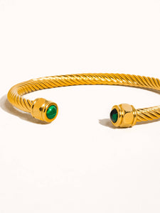 Vail 18K Gold Non-Tarnish Stone Braided Bangle