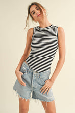 Load image into Gallery viewer, black and white striped ribbed tank top, full length 