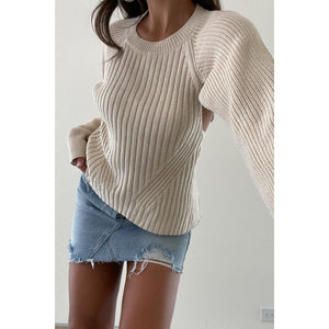 Open Back Knit Sweater- Oat