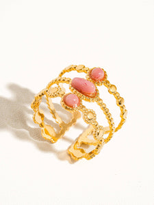 Posh 18K Gold Non-Tarnish Trilayer Adjustable Stone Ring