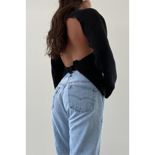 Open Back Knit Sweater- Black