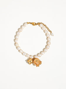 Nalin 18K Matte Gold Bellflower Pearl Bracelet