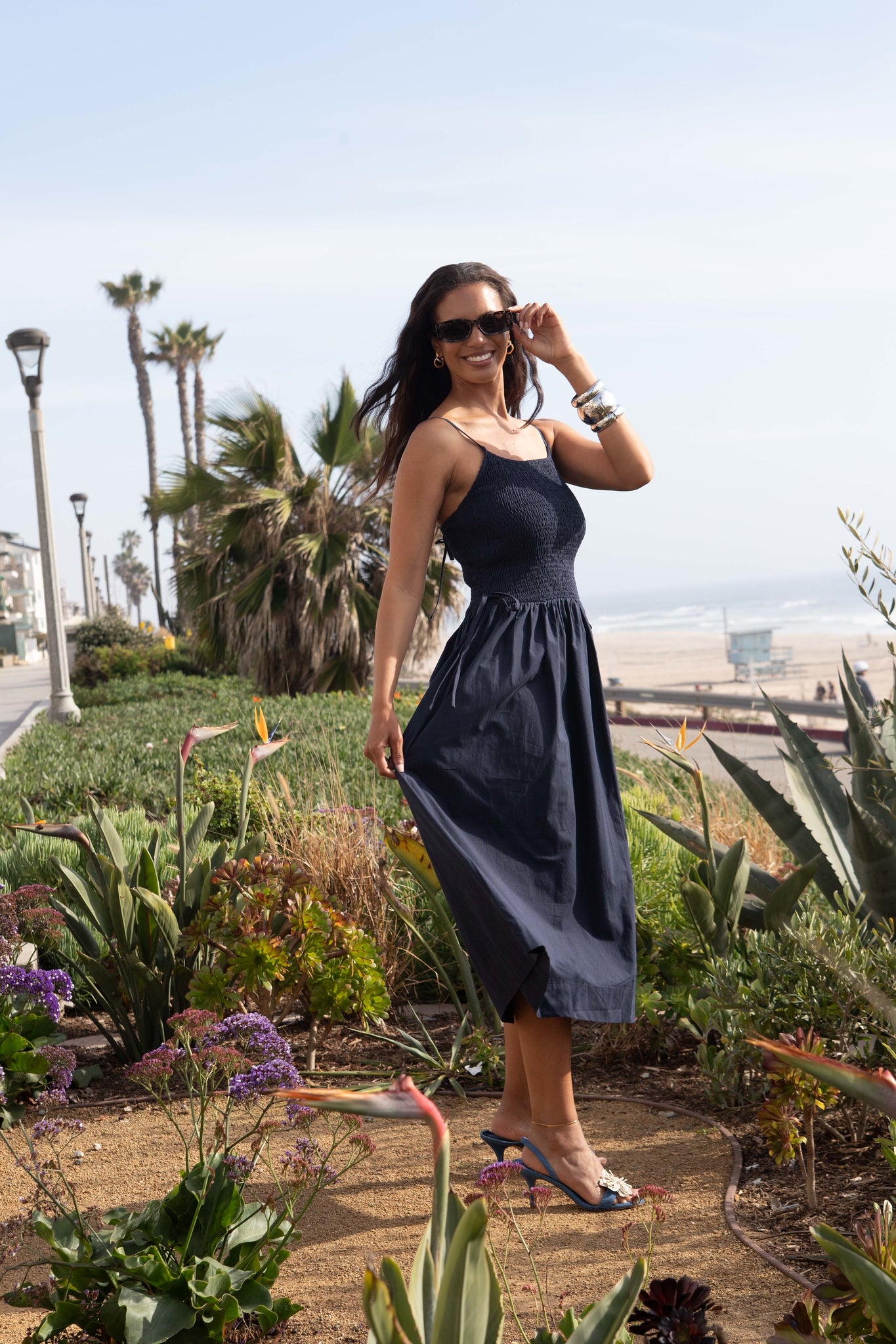 Navy blue dress, summer dress, vacation dress, midi dress, cotton dress, poplin, navy, nautical, sailor