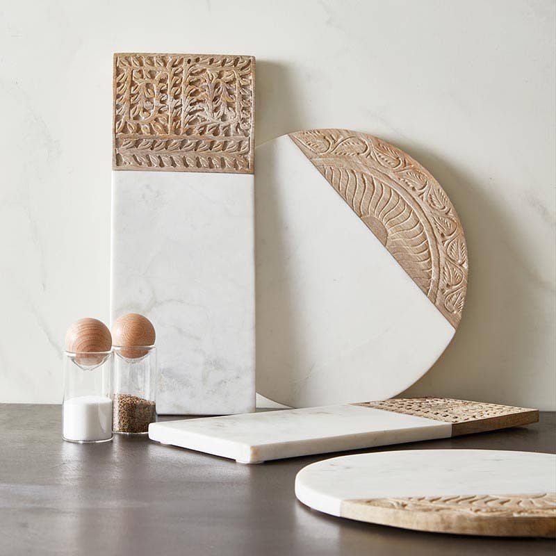 Marble and Carved Wood Serving Board