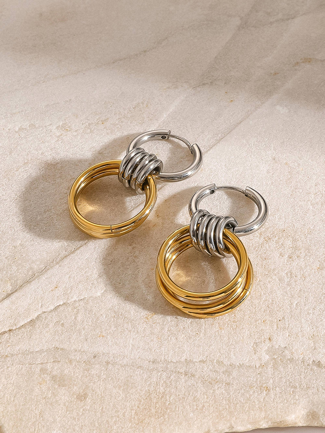 Caster 18K Gold Non-Tarnish Triple Hoop Earring