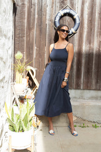 Navy blue dress, summer dress, vacation dress, midi dress, cotton dress, poplin, navy, nautical, sailor
