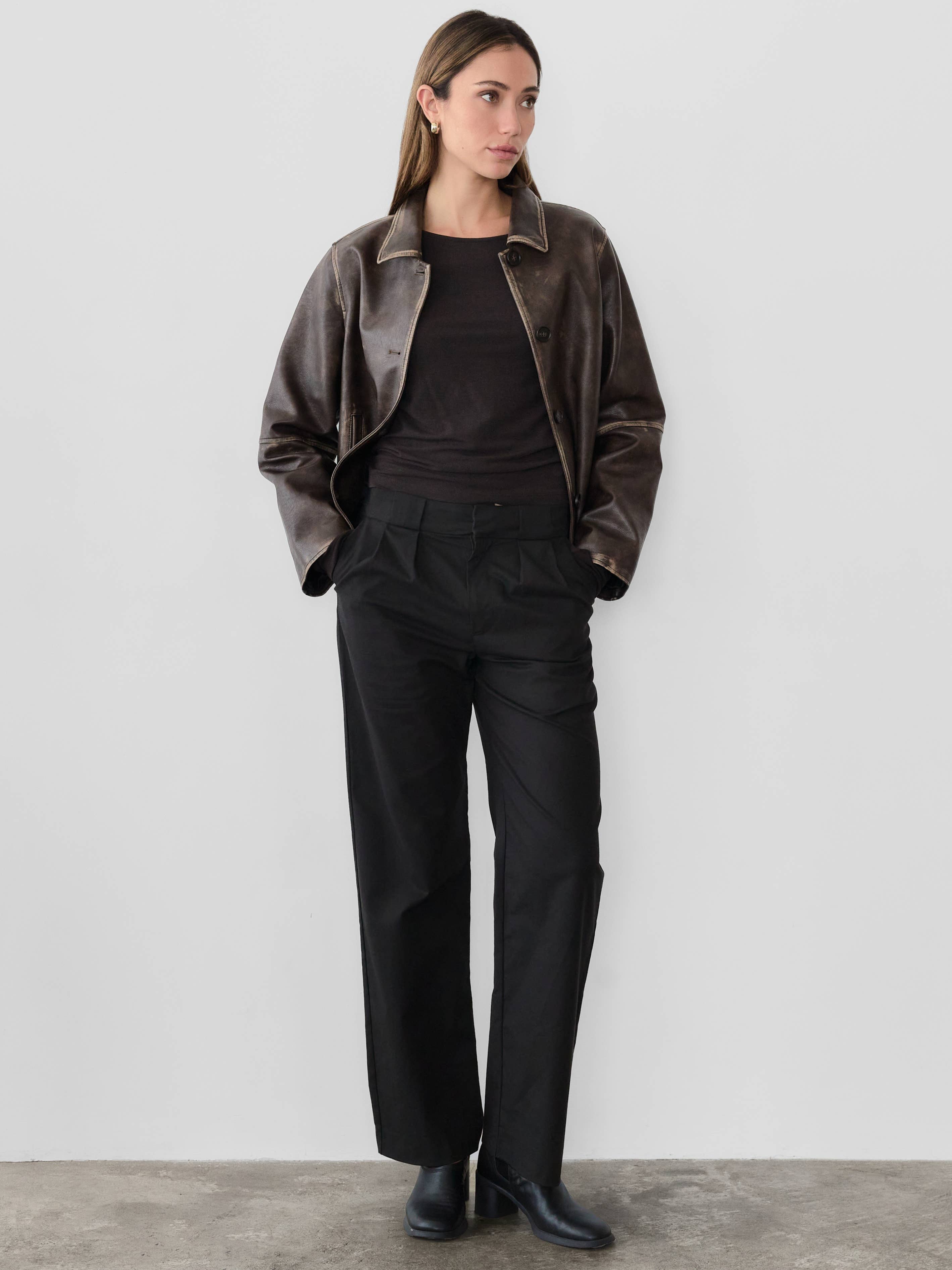 Vegan leather button up motorcycle jacket 