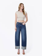 Womens super high rise cuff barrel jeans
