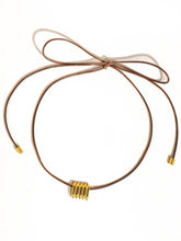 Load image into Gallery viewer, Chant 18K Gold Black Leather With Stripe Pendant Choker