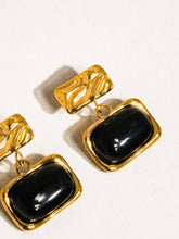 Load image into Gallery viewer, Cuvée 18K Gold Non-Tarnish Black Square Dangle Earring