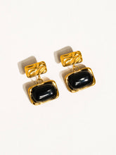 Load image into Gallery viewer, Cuvée 18K Gold Non-Tarnish Black Square Dangle Earring