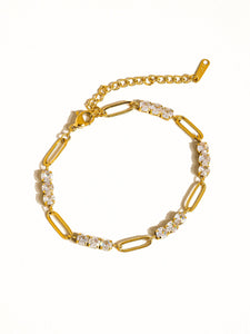 Basil 18K Gold Non-Tarnish Rhinestone Chain Bracelet