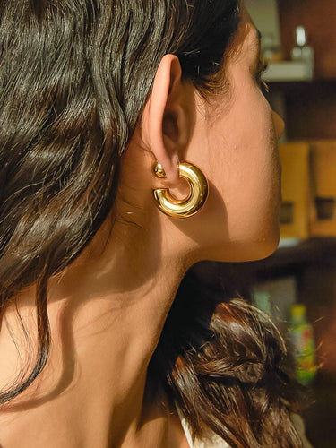 Fernanda 18K Gold Non-Tarnish Ball C Hoop Earring