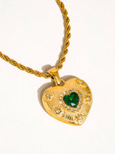 Load image into Gallery viewer, Akira 18K Gold Non-Tarnish Green CZ Heart Necklace