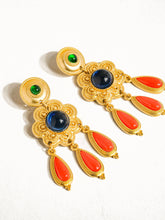 Load image into Gallery viewer, Aperol 18K Gold Vintage Triple-Layered Flower Dangle Earring
