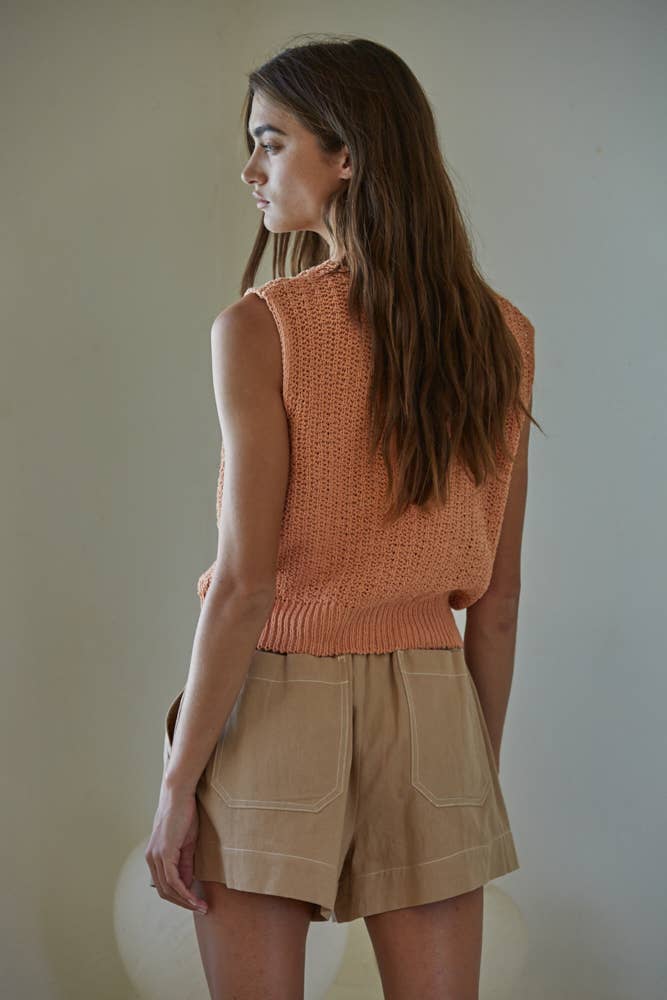 Knit Sweater Sleeveless Buttoned Open Back Vest Top