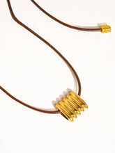 Load image into Gallery viewer, Chant 18K Gold Black Leather With Stripe Pendant Choker