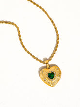 Load image into Gallery viewer, Akira 18K Gold Non-Tarnish Green CZ Heart Necklace