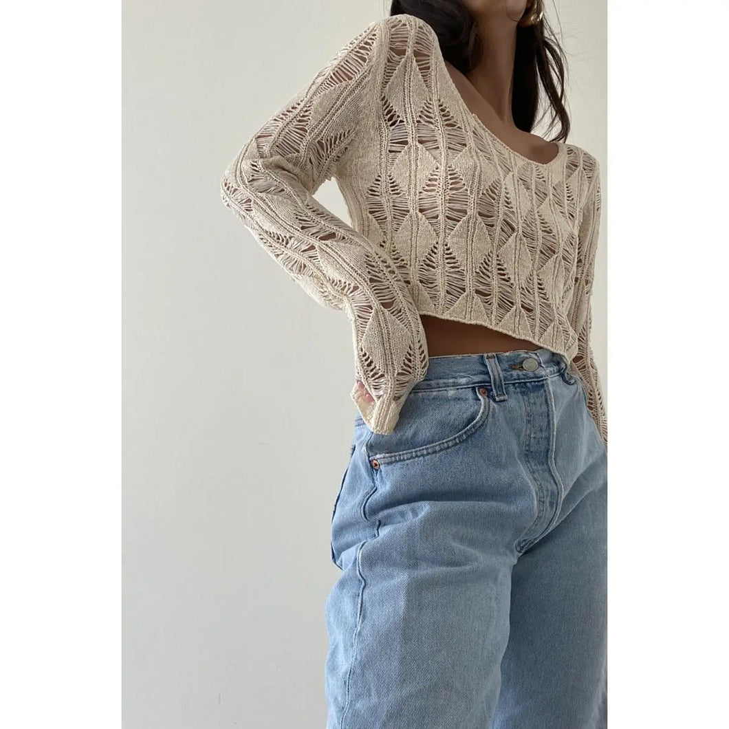 Crochet Long Sleeve Crop Top
