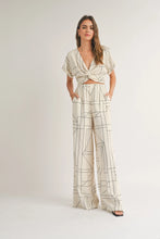 Load image into Gallery viewer, grid graphic print wide leg pant, hidden elastic waist and zip 
