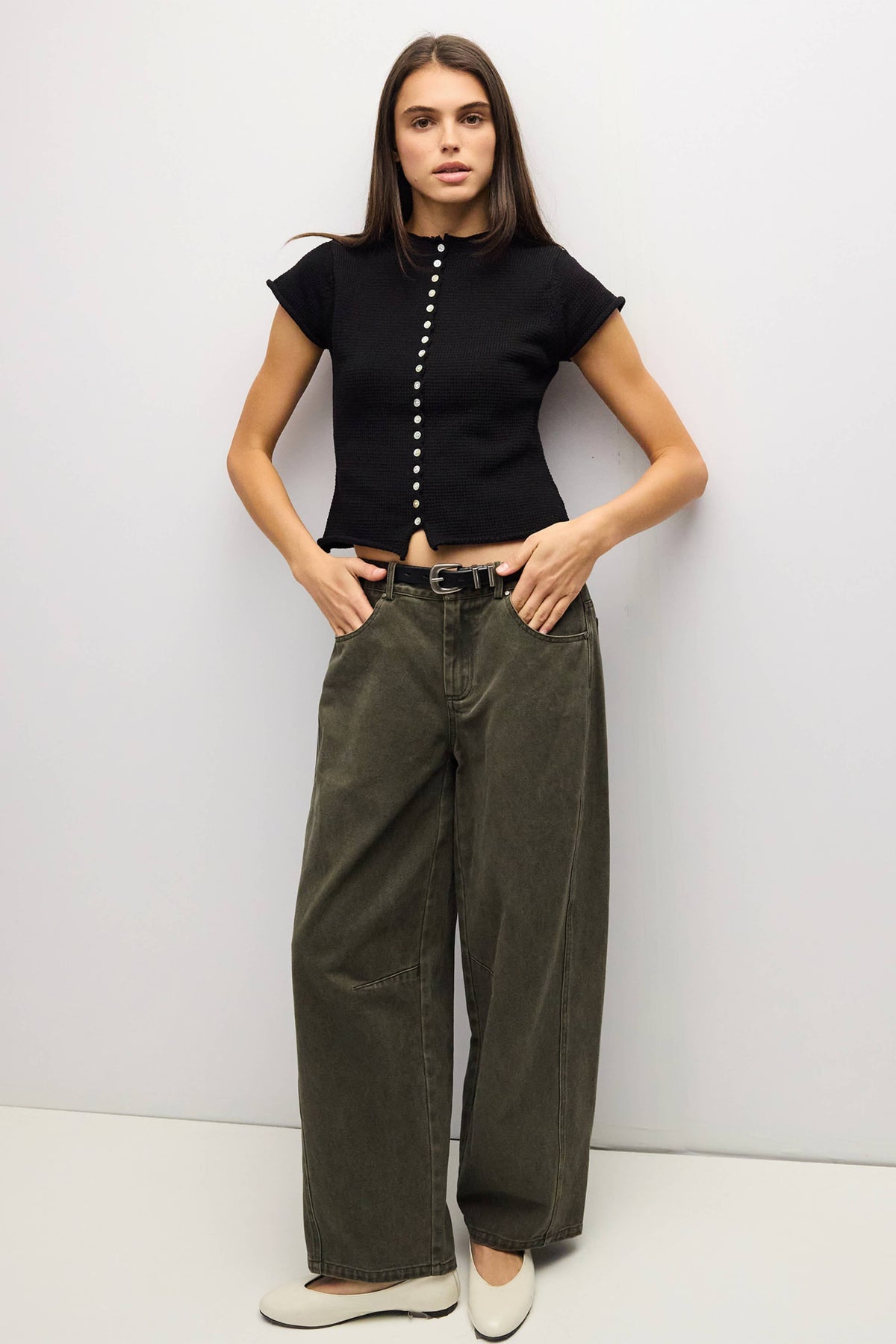 womens black raw hem button up short sleeve waffle cotton knit top