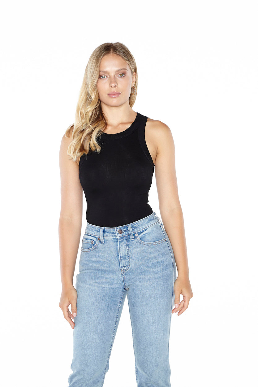 High Neck Tank Top-Black
