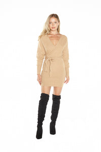 Mock Wrap Sweater Dress