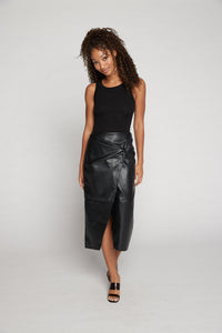 Knot Vegan Leather Midi Skirt