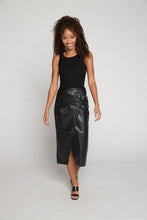 Load image into Gallery viewer, Knot Vegan Leather Midi Skirt