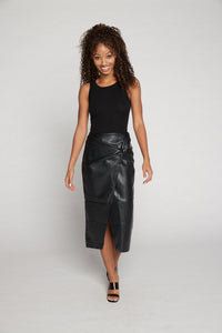 Knot Vegan Leather Midi Skirt