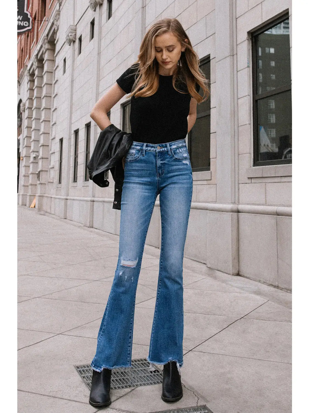 High Rise Flare with Hem Detail