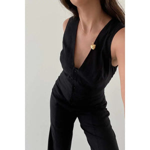 Button Front Linen Jumpsuit