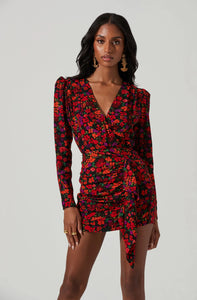 floral bodysuit with long sleeves, Statement floral print, Wrap front design, Snap bottom closure