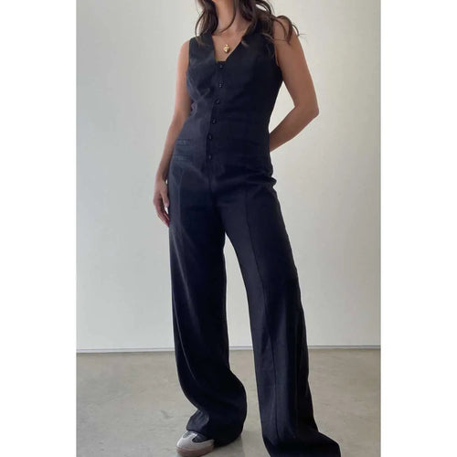 Button Front Linen Jumpsuit