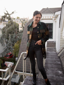 Navy Tartan Fringe Shacket