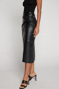 Knot Vegan Leather Midi Skirt