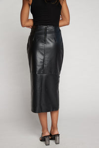 Knot Vegan Leather Midi Skirt