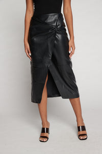Knot Vegan Leather Midi Skirt